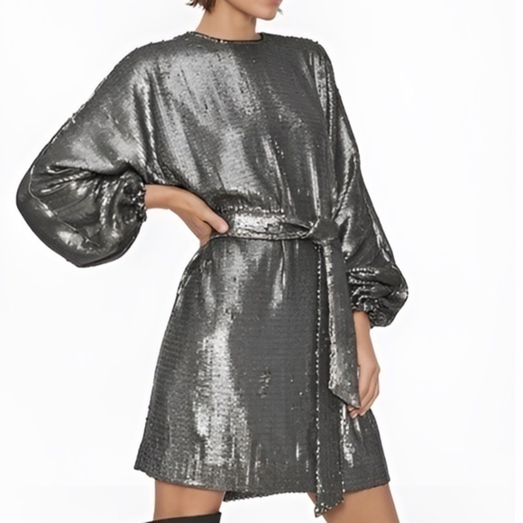 Anine Bing. Angie Sequin Belted Mini Dress In Sequins.